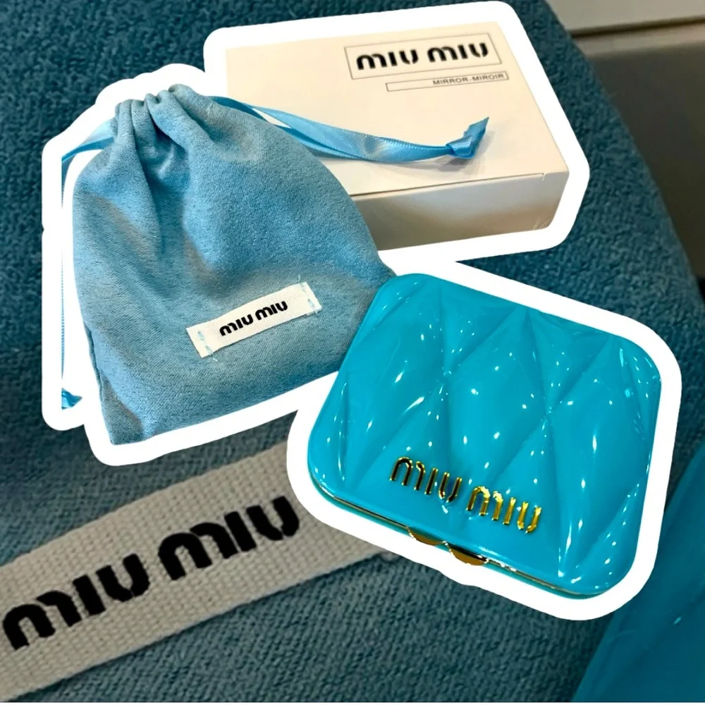 Miu Miu Mirror NIB w/dust bag Double sided aquablue quilted look StockingStuffer